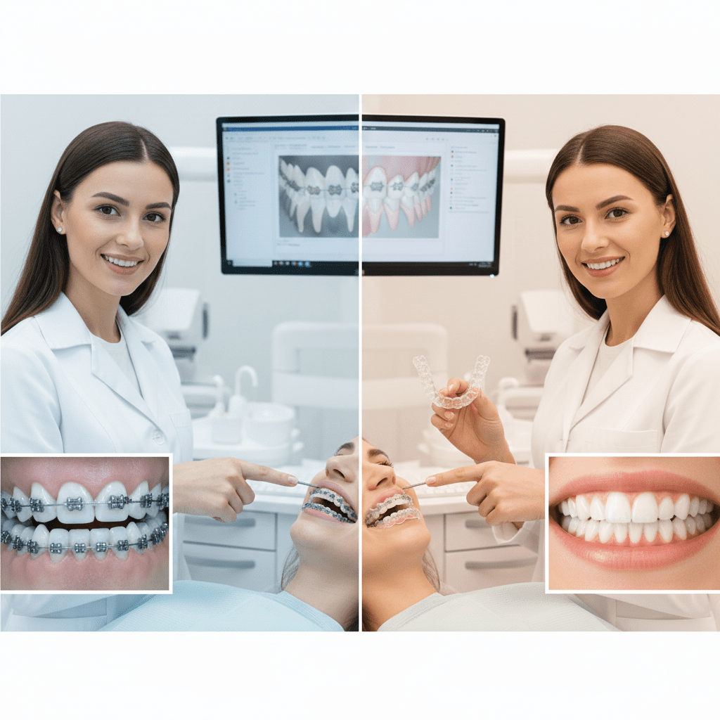 歯列矯正の期間について説明する女性